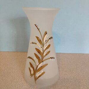 Bartlett Collins White Frosted Glass Vase Hand Painted